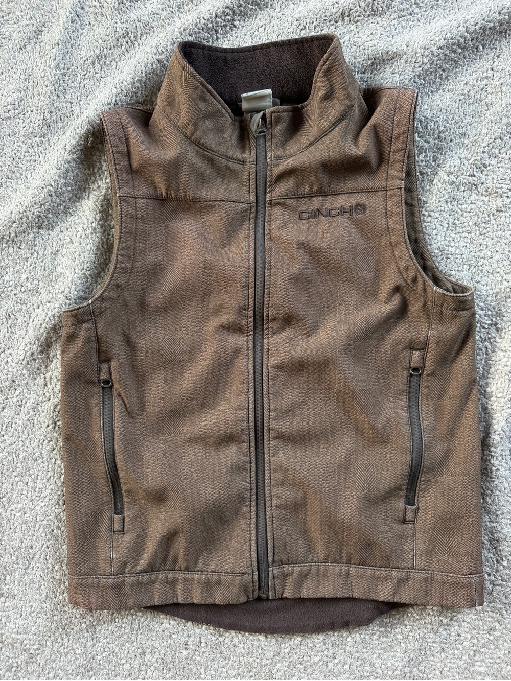 Cinch Brown Herringbone Zip Vest
